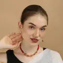 sreya  Brass, Copper Gold-plated Red Jewel Set  (Pack of 1)