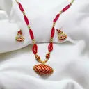 Daneen Jewellery  Copper Gold-plated Red Jewel Set  (Pack of 3)